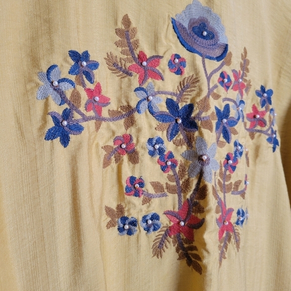 NWT FRESTA Dark Yellow Embroidered Long Slit Tunic - Picture 6 of 7